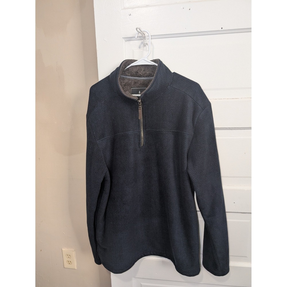 London Fog Collection Mens Navy Herringbone Fleece Quarter Zip Pullover Lined 2X